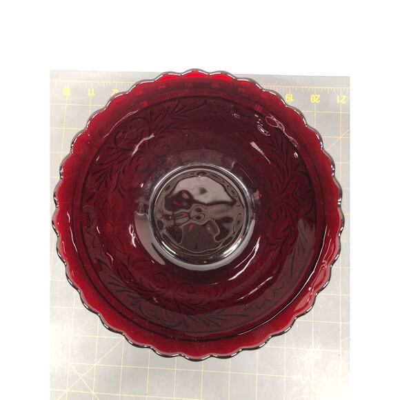 Vintage Anchor Hocking Ruby Red Glass Scalloped Bowl 8 1/4" USA - Picture 5 of 7